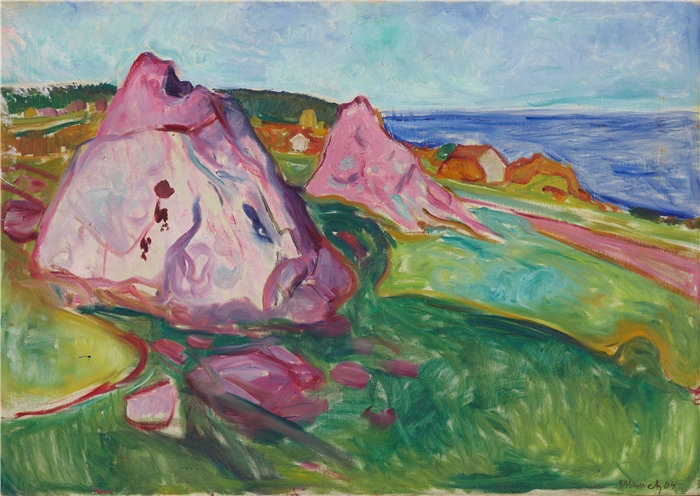 爱德华·蒙克(Edvard Munch)作品 - Åsgårdstrand 的《红岩》(1904 年)