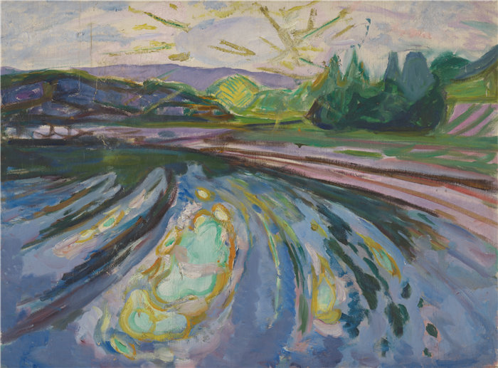爱德华·蒙克（Edvard Munch）作品 - 对岸的波浪 (1911–12)