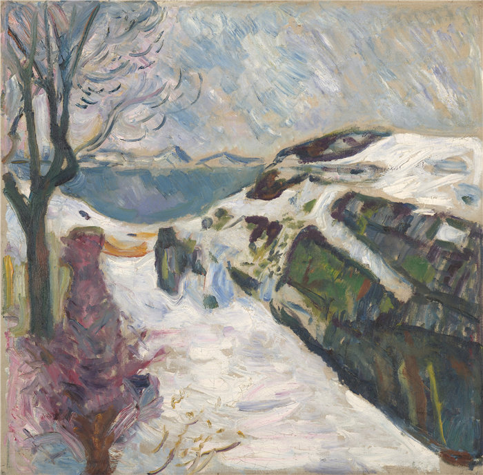 爱德华·蒙克（Edvard Munch）作品 - Kragerø 的冬季景观（1910）