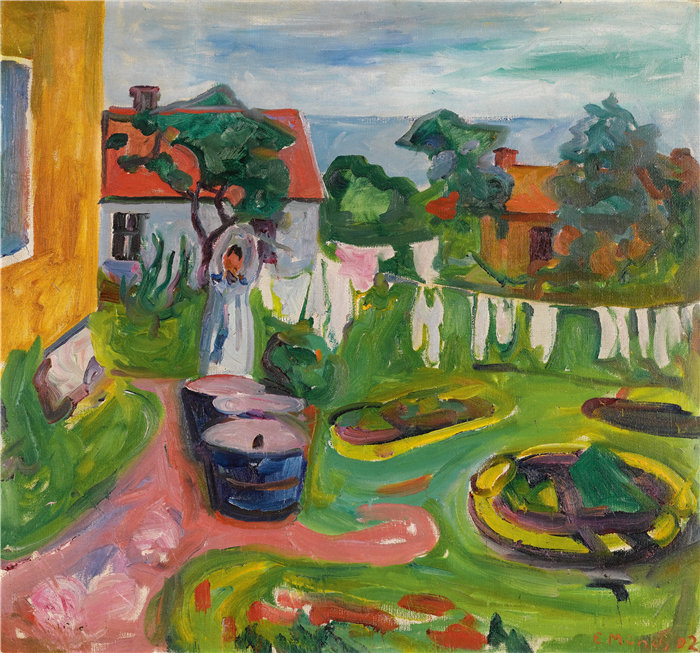 爱德华·蒙克(Edvard Munch)作品 - Åsgårdstrand 线上的衣服 (1902)