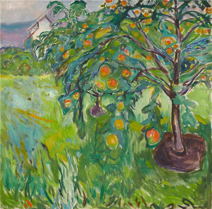 爱德华·蒙克（Edvard Munch）作品 - 工作室旁的苹果树（1920-28）