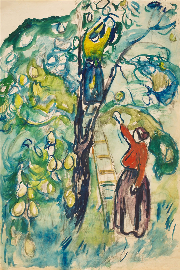 爱德华·蒙克（Edvard Munch）作品 - Kvinner høster frukt（约 1920 年）