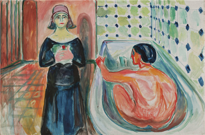 爱德华·蒙克（Edvard Munch）作品 - Marat in the Bath 和 Charlotte Corday (1930)