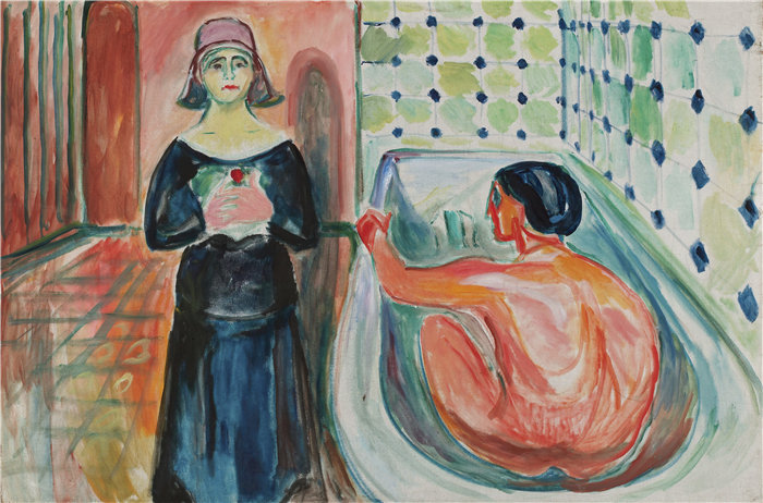爱德华·蒙克(Edvard Munch)作品 - Marat in the Bath 和 Charlotte Corday (1930)