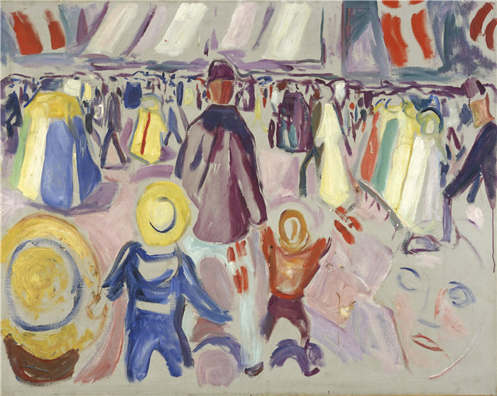 爱德华·蒙克（Edvard Munch）作品 - 5 月 17 日在挪威的一个小镇（1919 年）