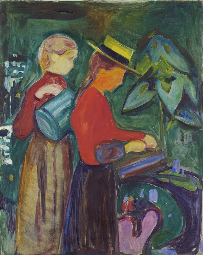爱德华·蒙克（Edvard Munch）作品 - 浇花的女孩（林德楣）（1904）