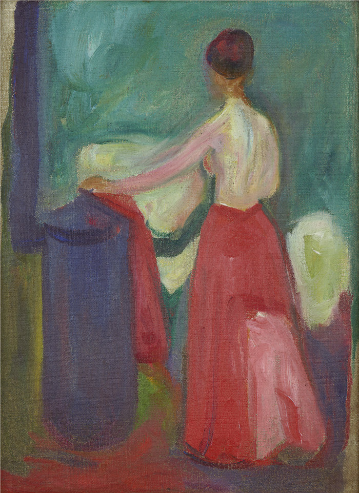 爱德华·蒙克（Edvard Munch）作品 - 红裙裸女 (1902)