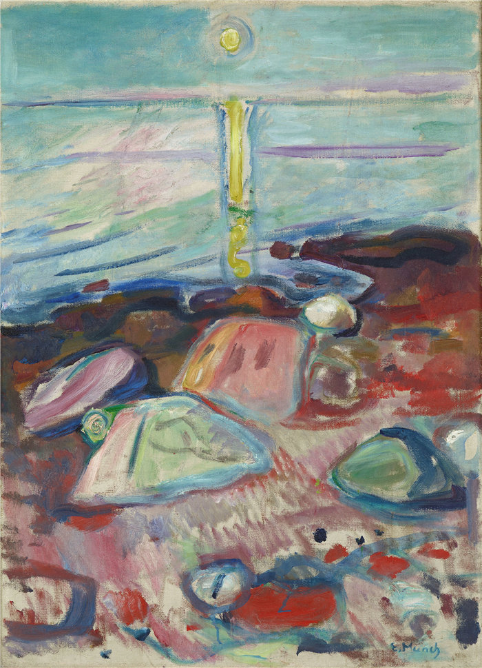 爱德华·蒙克（Edvard Munch）作品 - 海滩上的月光 (1904)