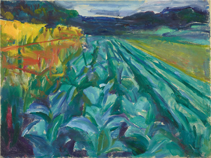 爱德华·蒙克（Edvard Munch）作品 - 卷心菜田 (1915)