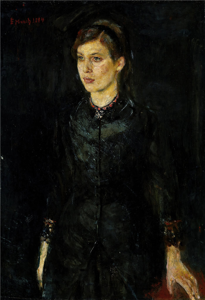爱德华·蒙克（Edvard Munch）作品 - 黑衣英格 (1884)