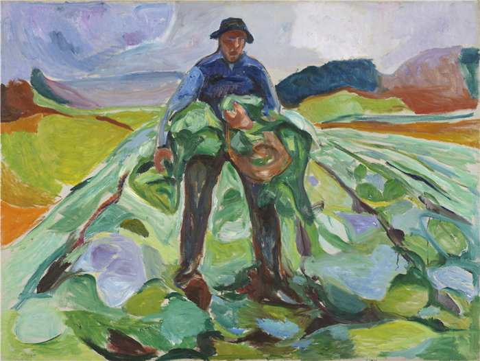 爱德华·蒙克（Edvard Munch）作品 - 卷心菜地里的人 (1916)