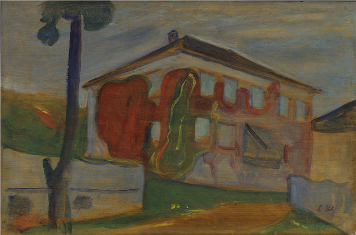 爱德华·蒙克（Edvard Munch）作品 - 有红色弗吉尼亚爬山虎的房子（1900 年）