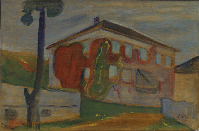 爱德华·蒙克(Edvard Munch)作品 - 有红色弗吉尼亚爬山虎的房子(1900 年)