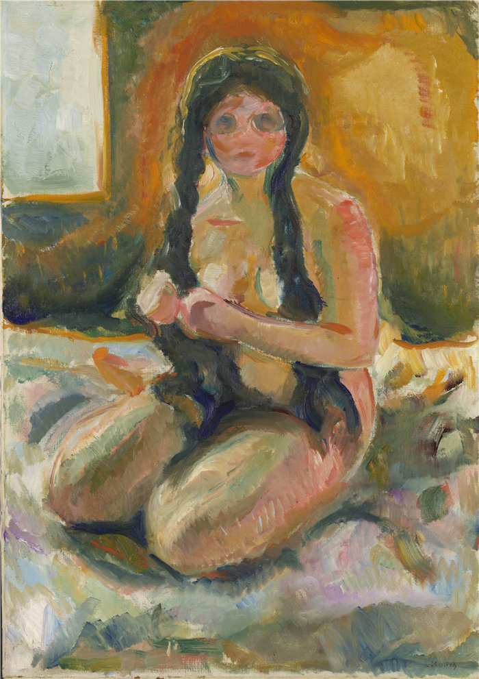 爱德华·蒙克（Edvard Munch）作品 - 坐着的裸 体 (1913)