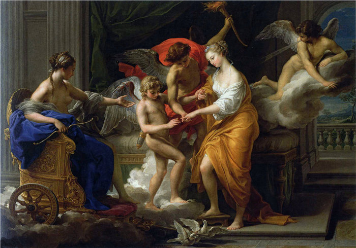 蓬佩奥·巴托尼 (Pompeo Girolamo Batoni，意大利) 作品-丘比特与普赛克的婚姻 (1756)