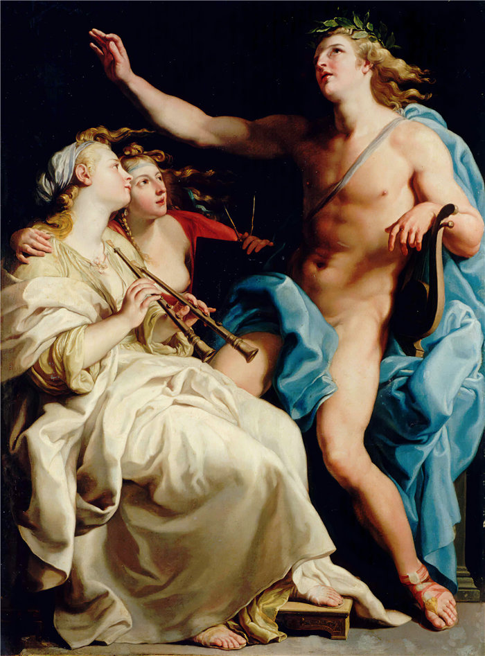 蓬佩奥·巴托尼 (Pompeo Girolamo Batoni，意大利) 作品-阿波罗和两个缪斯 (1741)