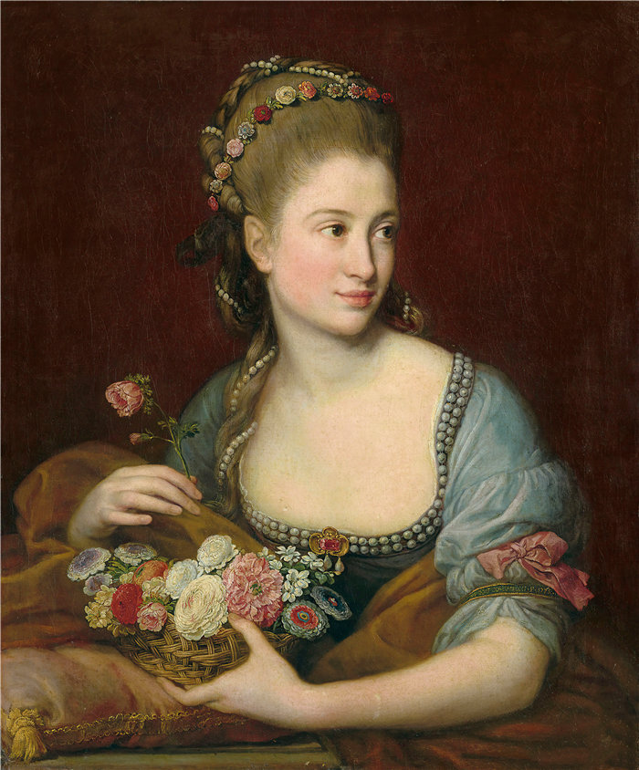 蓬佩奥·巴托尼 (Pompeo Girolamo Batoni，意大利) 作品-作为 Flora 的女士肖像（1775 年）