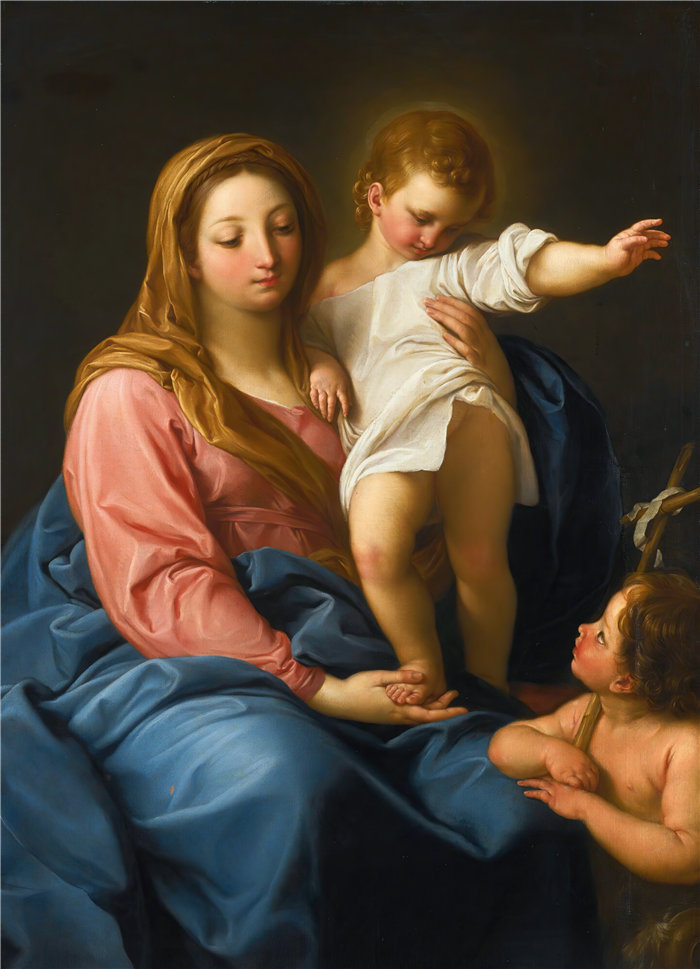 蓬佩奥·巴托尼 (Pompeo Girolamo Batoni，意大利) 作品-麦当娜和孩子与婴儿 施洗者圣约翰