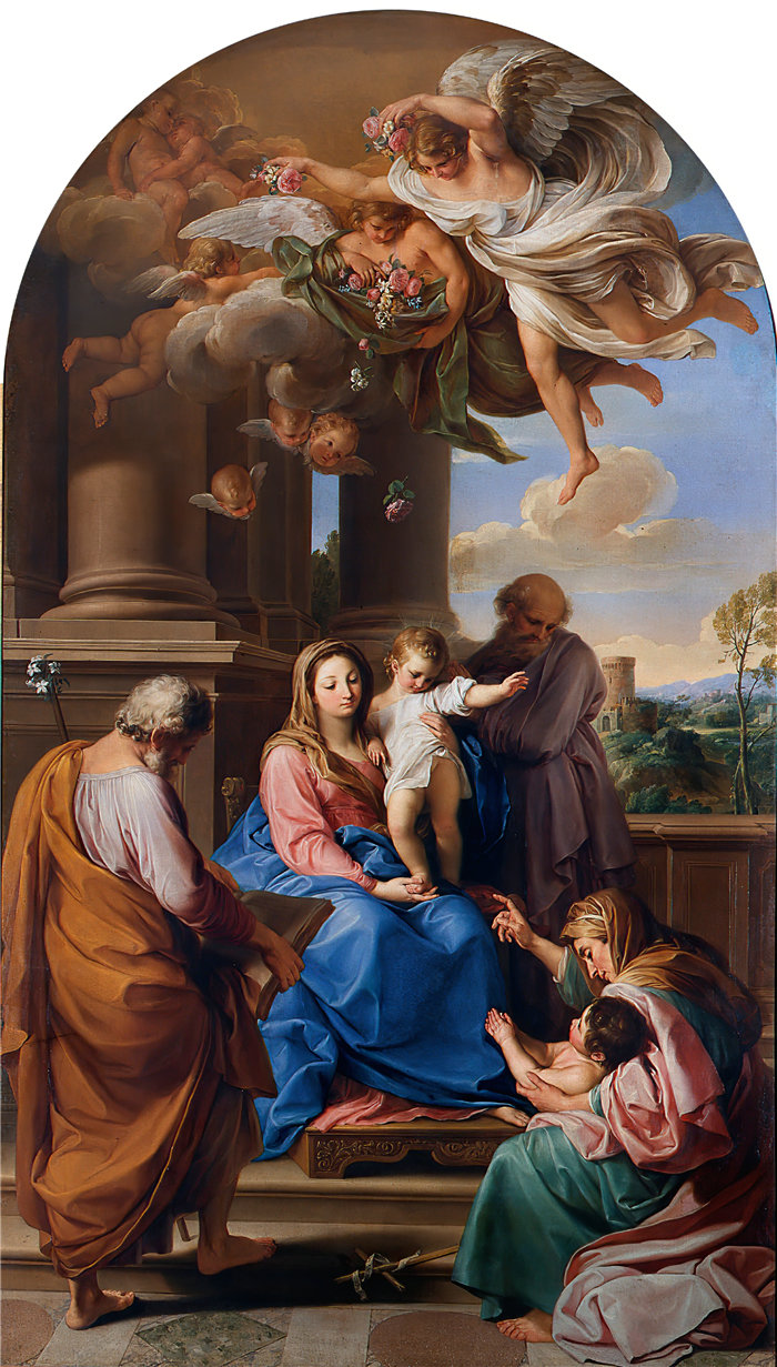 蓬佩奥·巴托尼 (Pompeo Girolamo Batoni,意大利) 作品-麦当娜和圣子与圣约瑟夫、撒迦利亚和伊丽莎白以及婴儿圣约翰 (1738 - 1740)