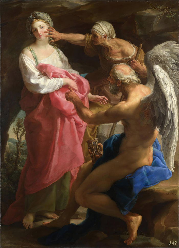 蓬佩奥·巴托尼 (Pompeo Girolamo Batoni，意大利) 作品-时间命令晚年摧毁美丽