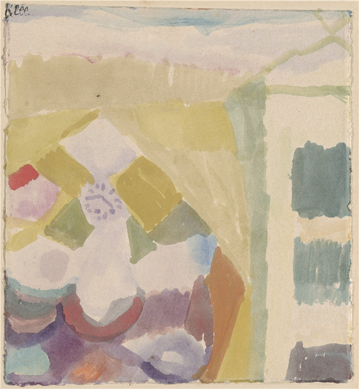 保罗・克利(Paul Klee,德国 )作品-Interieur mit der Uhr (Interiur with the Clock) (1913)