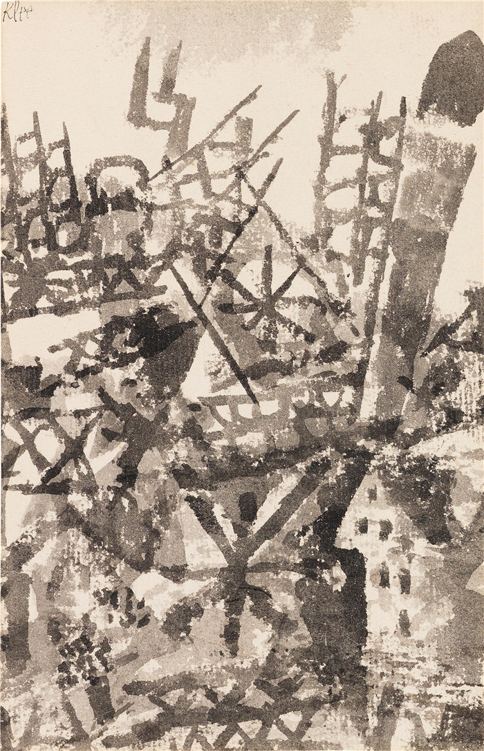 保罗・克利（Paul Klee，德国 ）作品-Der Krieg schreitet über eine Ortschaft (1914)