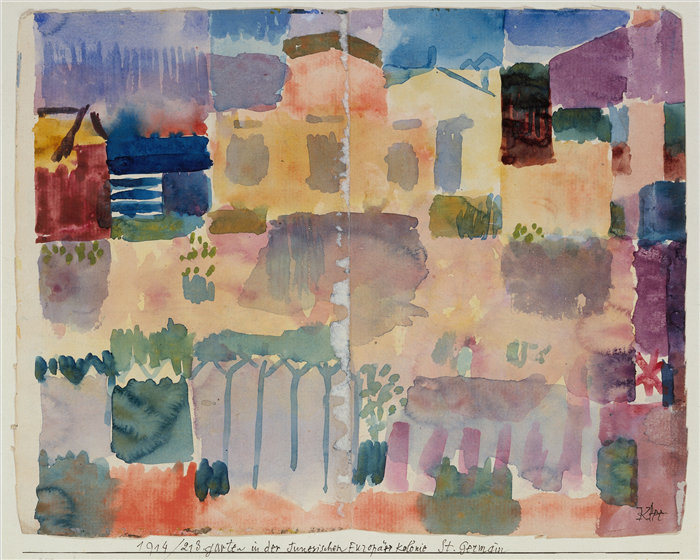 保罗・克利（Paul Klee，德国 ）作品-圣日耳曼花园，突尼斯附近的欧洲区（1914 年）