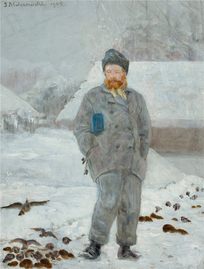 杰克 · 马尔切夫斯基(Jacek Malczewski，波兰画家)作品-Adolf Dygasiński 与鸟类的肖像（1905 年）