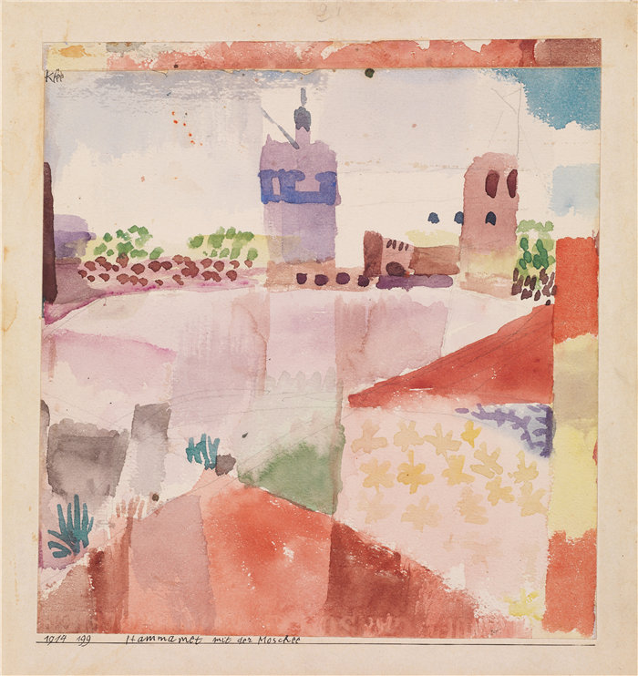 保罗・克利（Paul Klee，德国 ）作品-哈马马特及其清真寺 (1914)