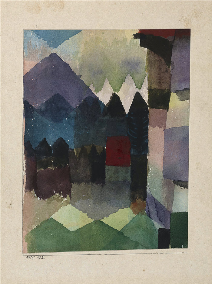保罗・克利（Paul Klee，德国 ）作品-Föhn im Marc'schen Garten (1915)