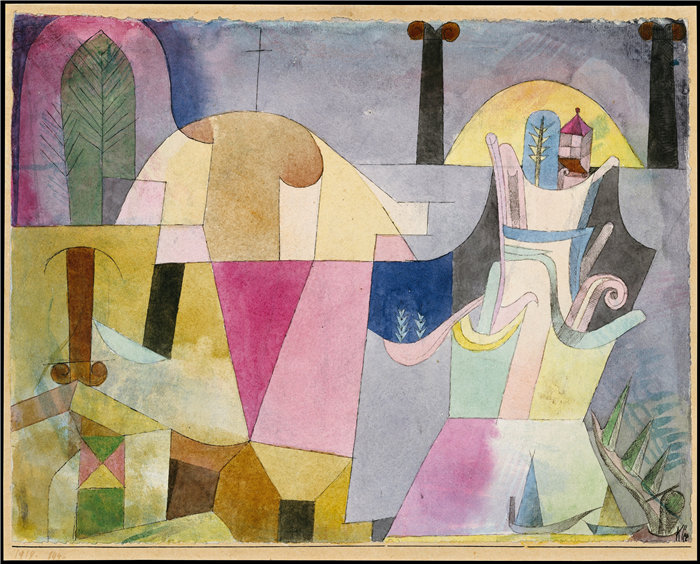 保罗・克利（Paul Klee，德国 ）作品-风景中的黑柱（1919）