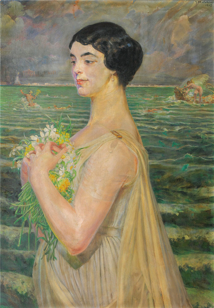 杰克·马尔切夫斯基(Jacek Malczewski,波兰画家)作品-海边的女人 (1915)