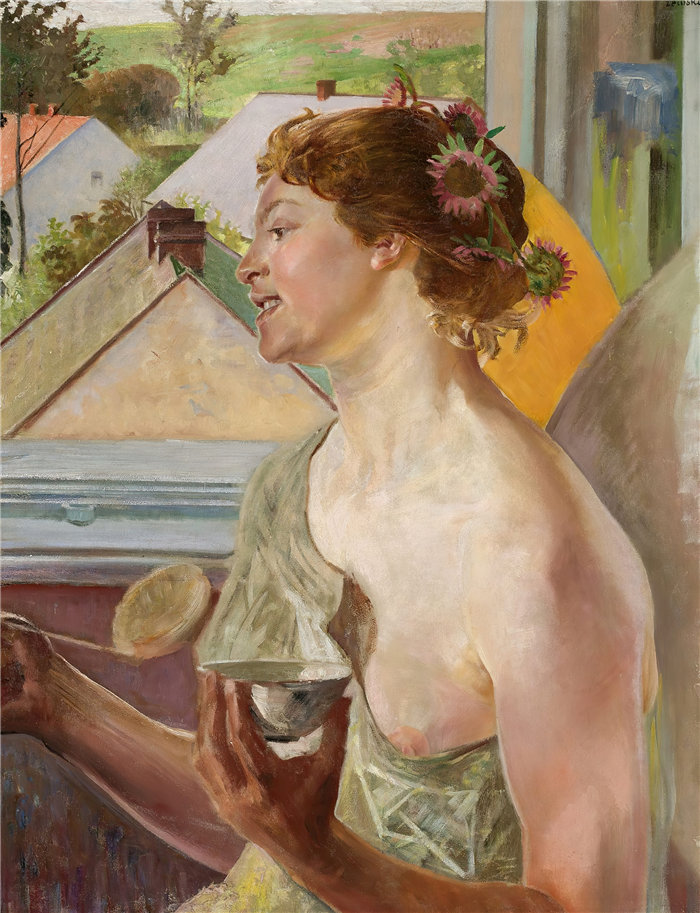 杰克·马尔切夫斯基(Jacek Malczewski,波兰画家)作品-肥皂泡(带杯子的女人)(1901)
