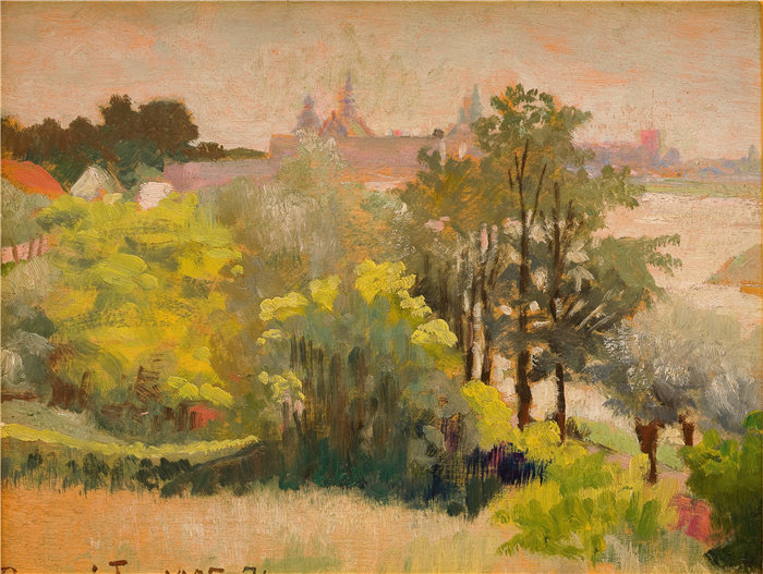 杰克·马尔切夫斯基(Jacek Malczewski，波兰画家)作品-从 Zwierzyniec 看克拉科夫 (1905) 风景