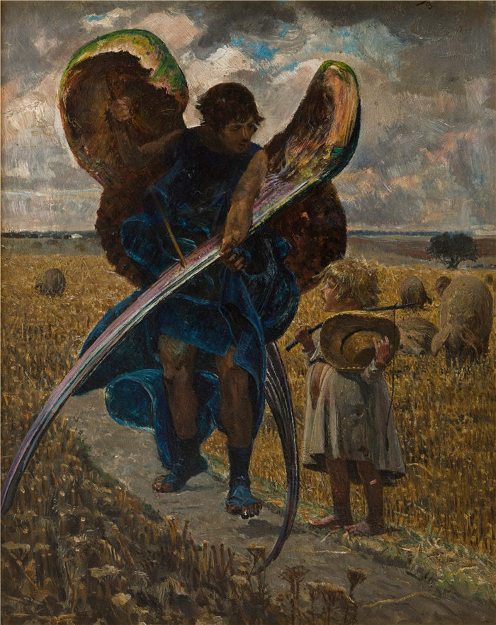 杰克·马尔切夫斯基(Jacek Malczewski,波兰画家)作品-跟随天使——三联画(中央部分)(1901)