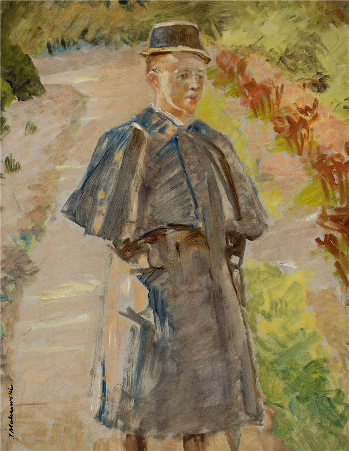 杰克·马尔切夫斯基(Jacek Malczewski，波兰画家)作品-花园里的男孩，素描（Rafał，艺术家的儿子）（1904 年）