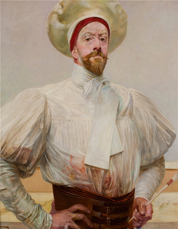 杰克·马尔切夫斯基(Jacek Malczewski,波兰画家)作品-白衣自画像(1914)