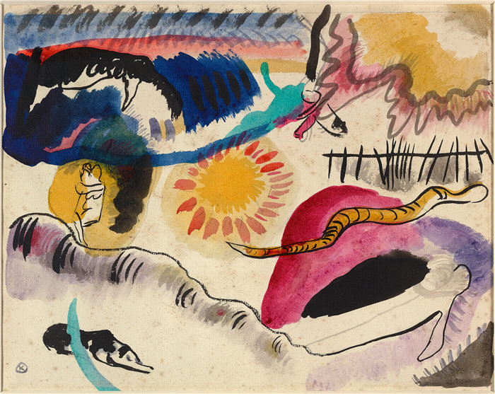 瓦西里·康定斯基（Wassily Kandinsky，俄罗斯画家）作品-Aquarell Nr. 3 (Liebesgarten) (1911)