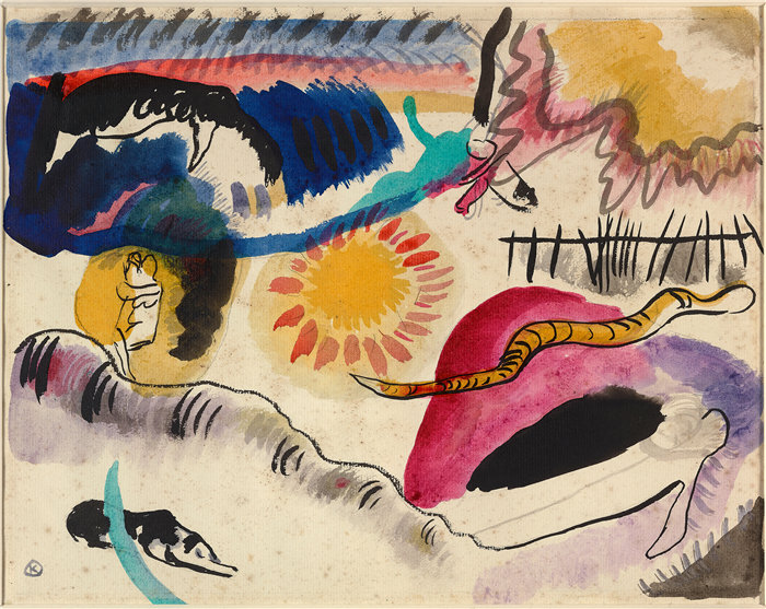 瓦西里·康定斯基(Wassily Kandinsky,俄罗斯画家)作品-Aquarell Nr. 3 (Liebesgarten) (1911)