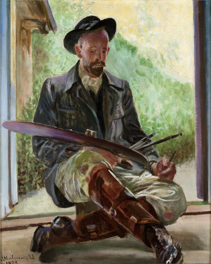 杰克·马尔切夫斯基(Jacek Malczewski,波兰画家)作品-我的模型 - 三联画(中央部分)(1909)