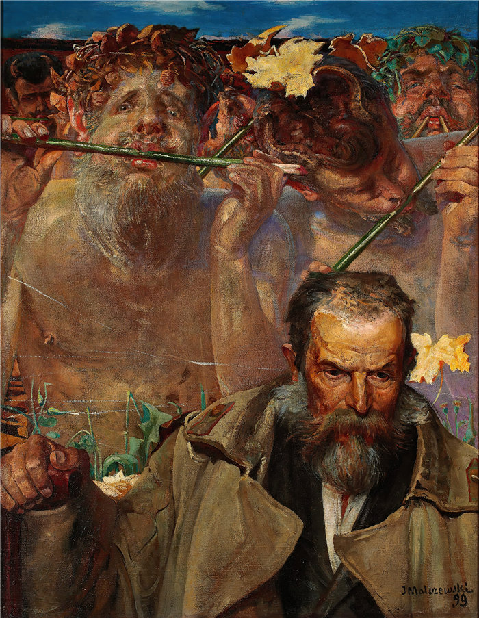 杰克·马尔切夫斯基(Jacek Malczewski，波兰画家)作品-一首歌的故事——亚当·阿斯尼克 (Adam Asnyk) 的肖像 (1899)