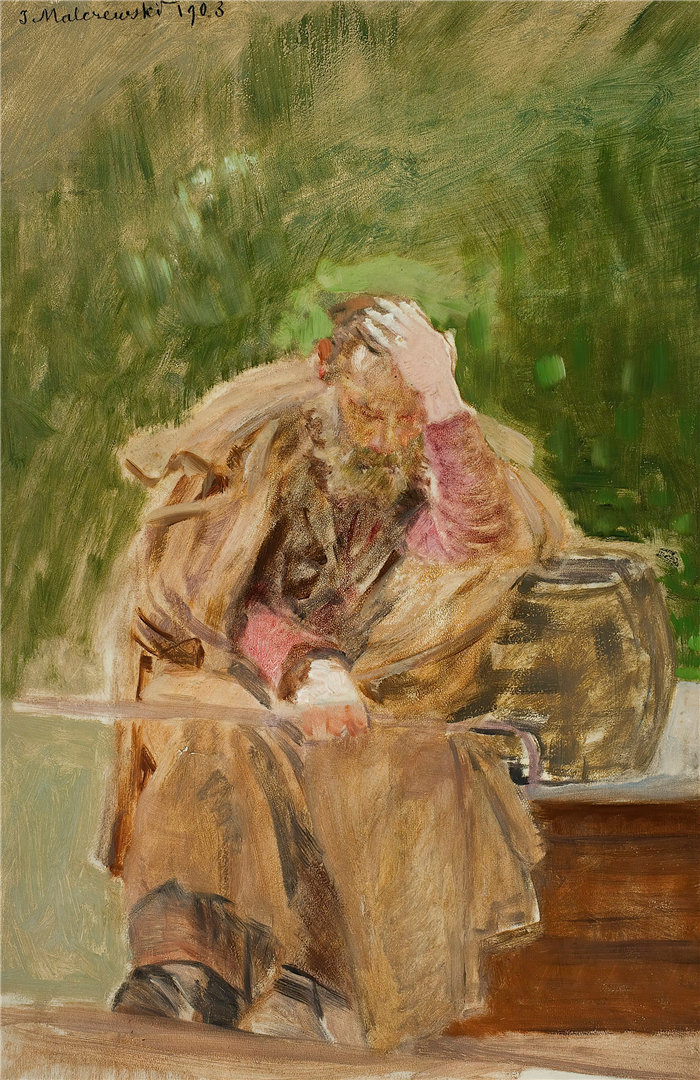 杰克·马尔切夫斯基(Jacek Malczewski,波兰画家)作品-水井旁的老人 (1903)