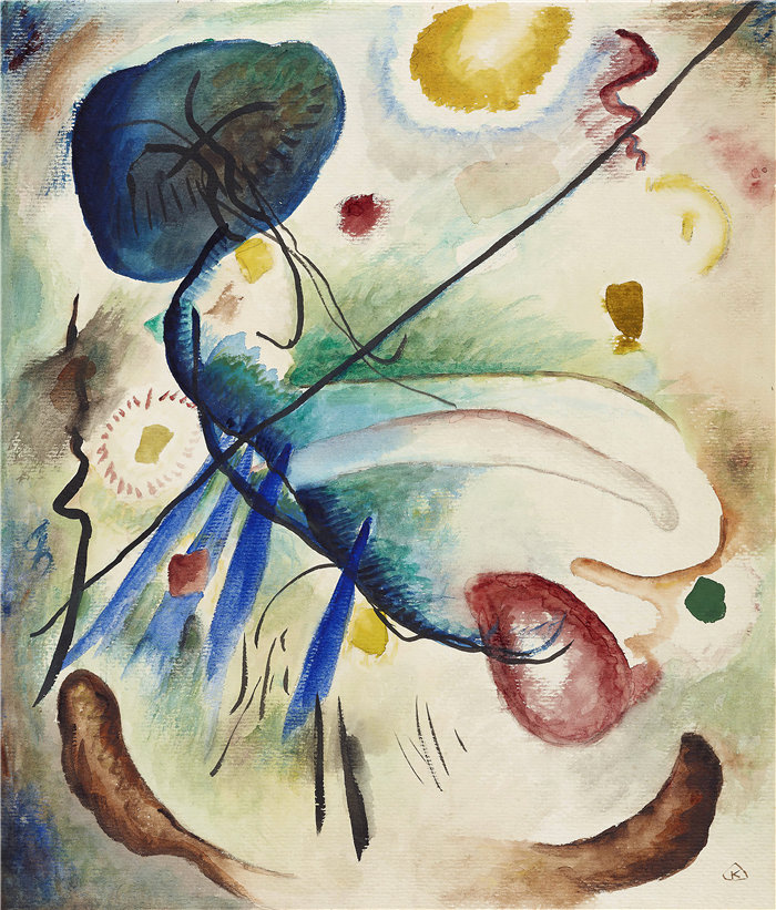 瓦西里·康定斯基（Wassily Kandinsky，俄罗斯画家）作品-Aquarell mit Strich (1912)