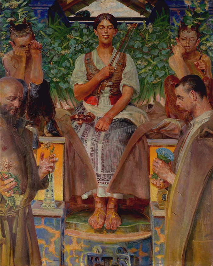 杰克·马尔切夫斯基(Jacek Malczewski,波兰画家)作品-向艺术和缪斯致敬 (1910)