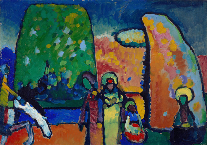 瓦西里·康定斯基（Wassily Kandinsky，俄罗斯画家）作品-即兴研究第2号（葬礼进行曲）（1909）