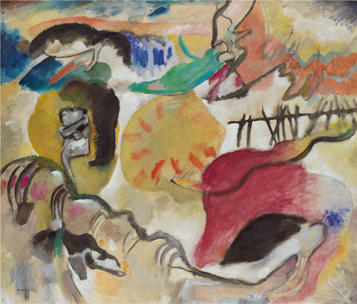 瓦西里·康定斯基（Wassily Kandinsky，俄罗斯画家）作品-即兴创作 27（爱的花园 II）（1912）