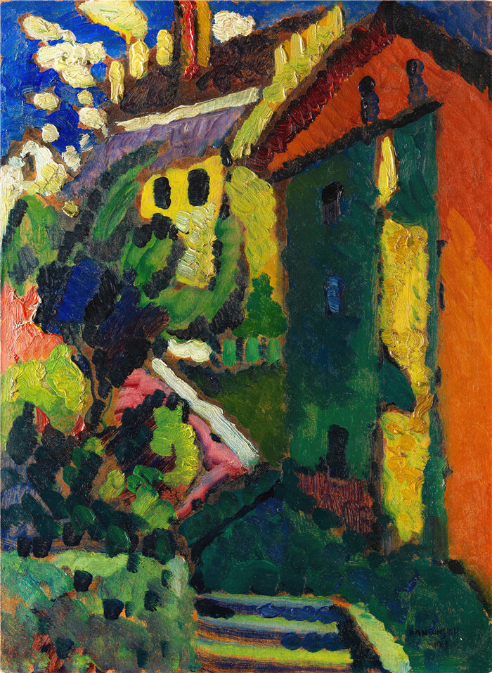 瓦西里·康定斯基（Wassily Kandinsky，俄罗斯画家）作品-Treppe zum Schloss (Murnau) (1909)