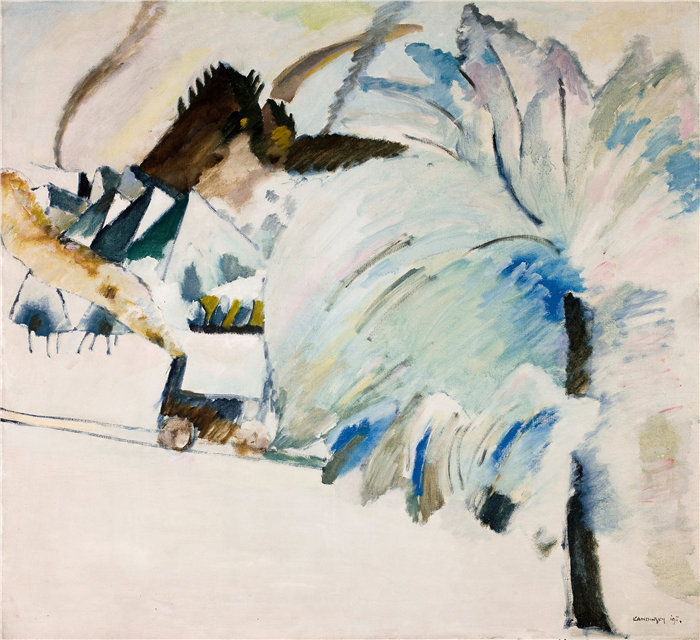 瓦西里·康定斯基（Wassily Kandinsky，俄罗斯画家）作品-带机车的穆尔瑙 (1911)