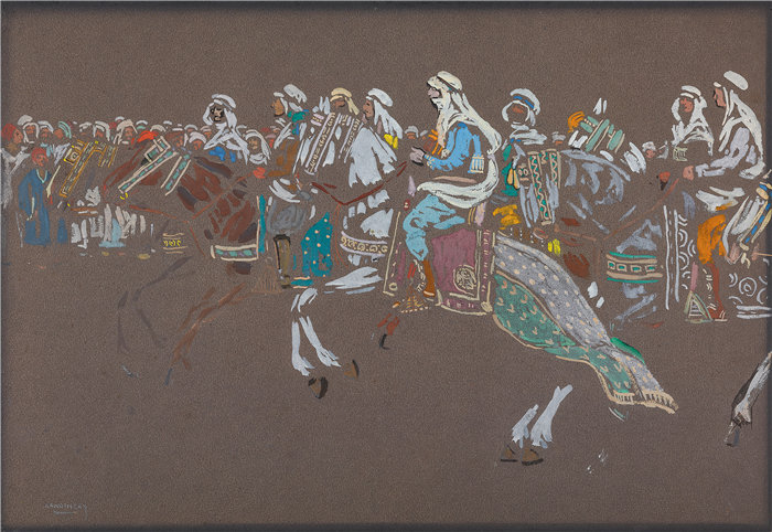 瓦西里·康定斯基（Wassily Kandinsky，俄罗斯画家）作品-阿拉伯骑兵 (1905)