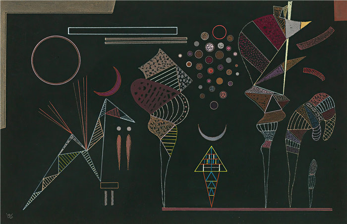 瓦西里·康定斯基（Wassily Kandinsky，俄罗斯画家）作品-Étude Pour 'contrastes Réduits' (1941)